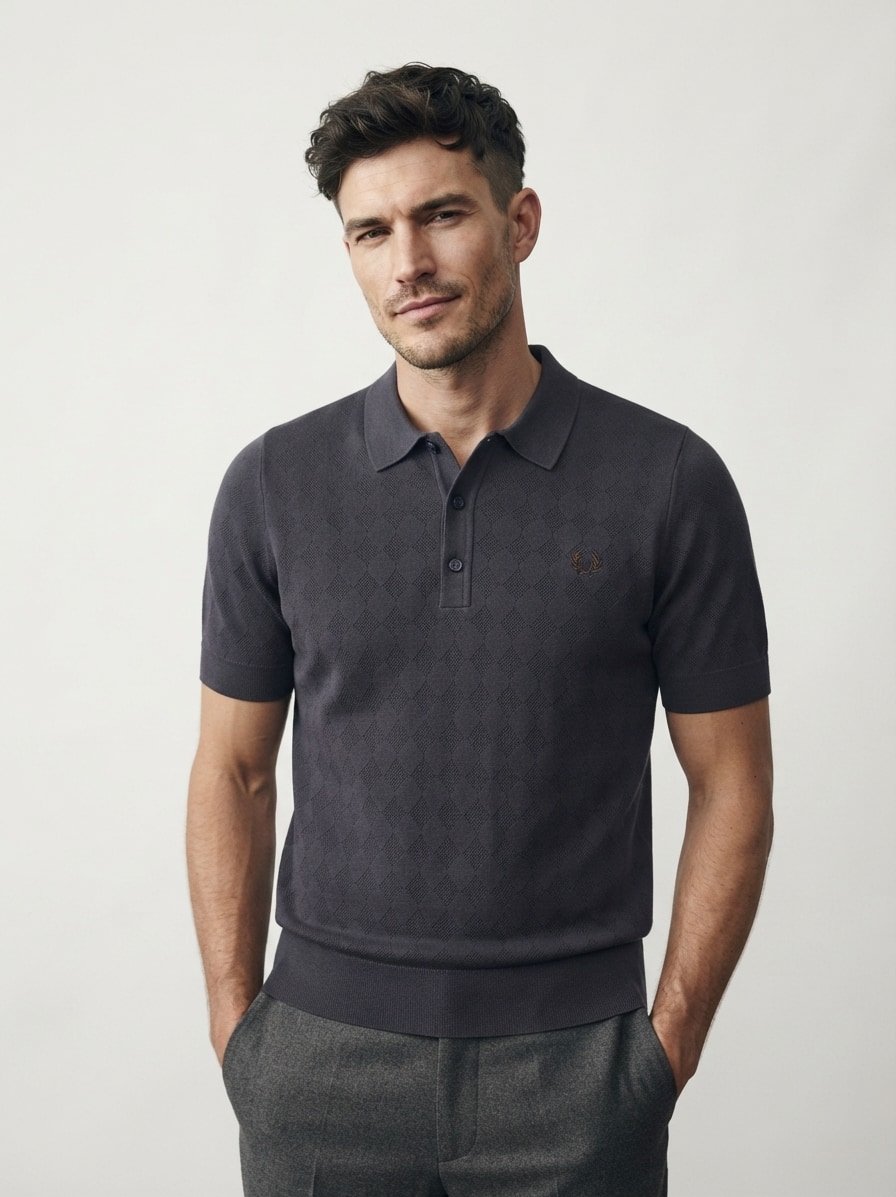 Polo-Shirt, Baumwoll-Strick, navy strukturiert