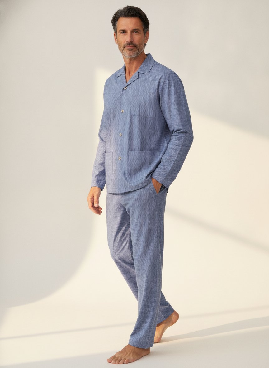 Pyjama, vL-Carlo, Baumwoll-Popeline, dunkelblau gemustert