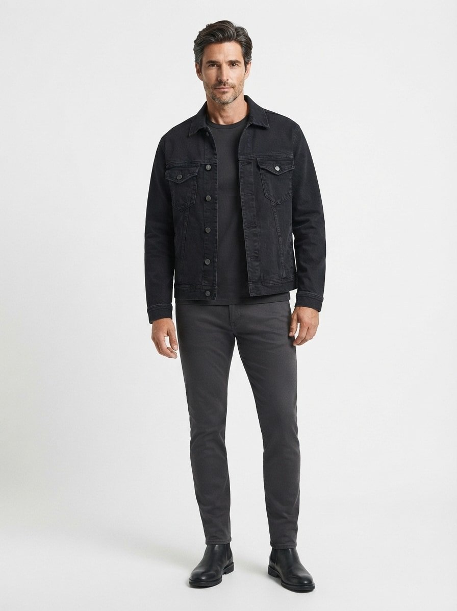 Jeansjacke, Baumwolle, schwarz