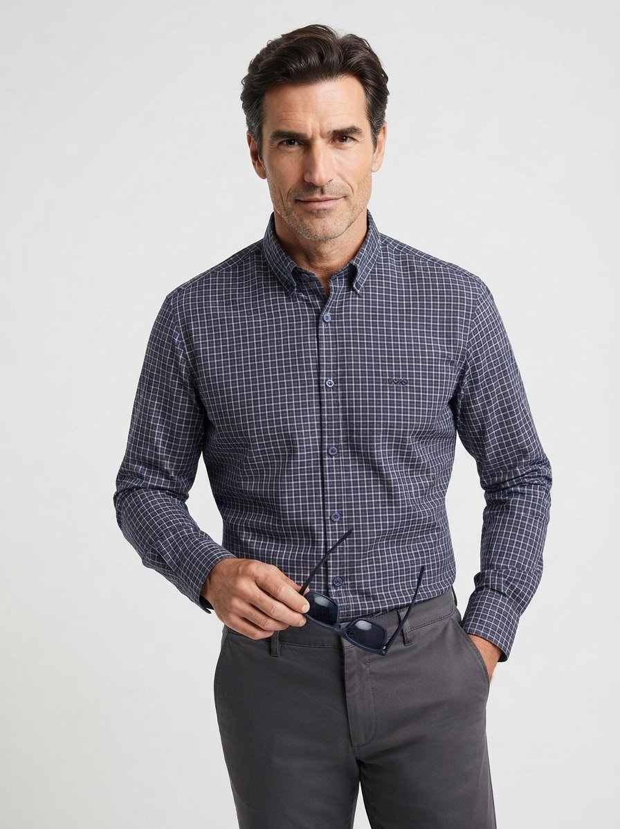 Hemd Rickert, Regular, Baumwoll-Stretch, Button-Down, dunkelblau kariert