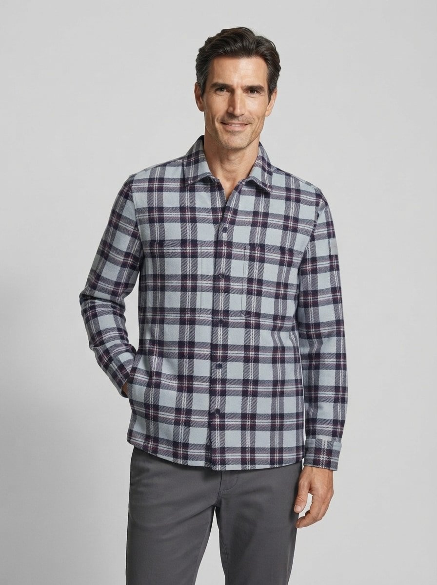 Overshirt Locky, Baumwolle, grau-bordeaux kariert