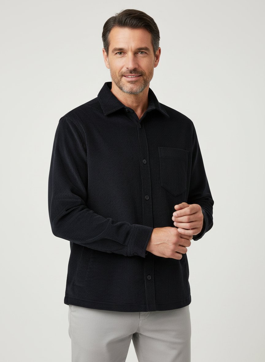 Overshirt, Baumwoll-Cord, Brusttasche, schwarz