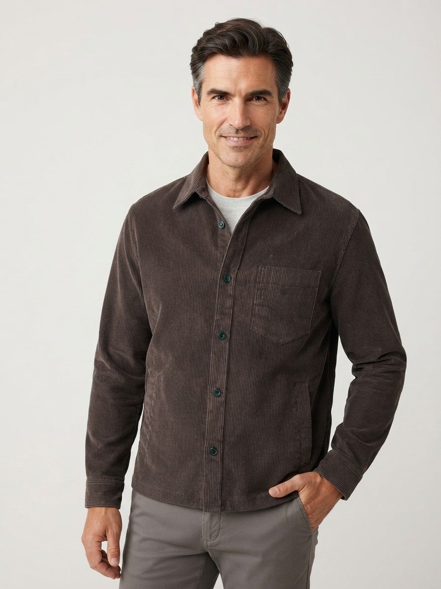 Overshirt, Baumwoll-Cord, Brusttasche, braun