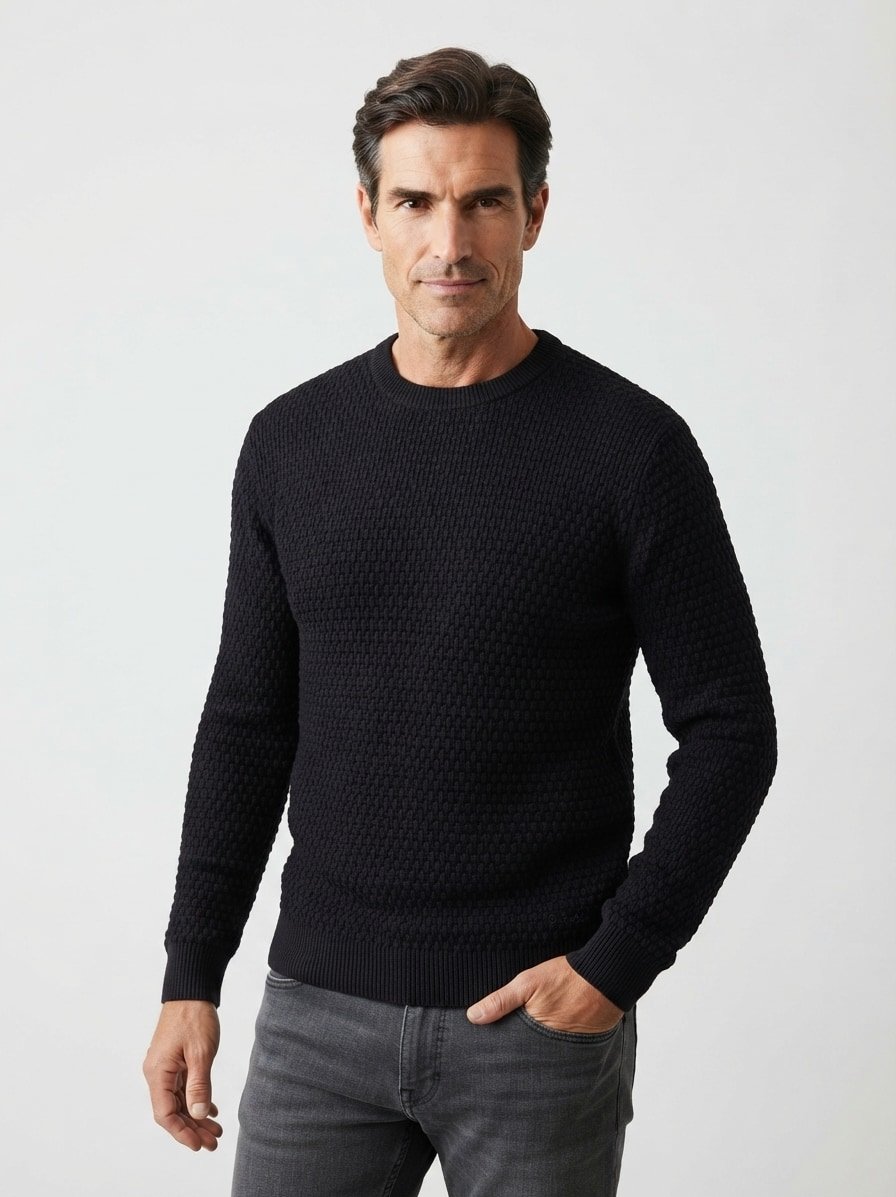 HUGO Pullover Sylas, Baumwolle, schwarz, stukturiert
