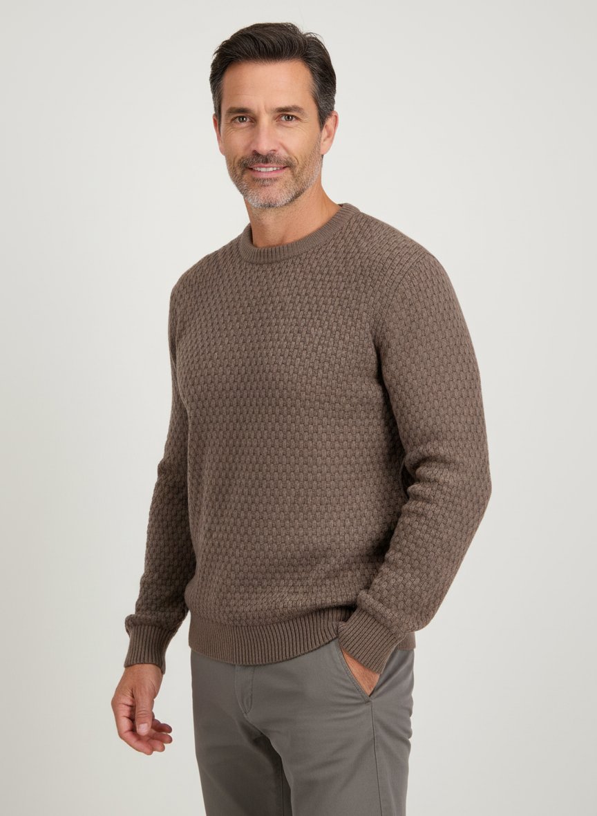 HUGO Pullover Sylas, Baumwolle, braun, stukturiert