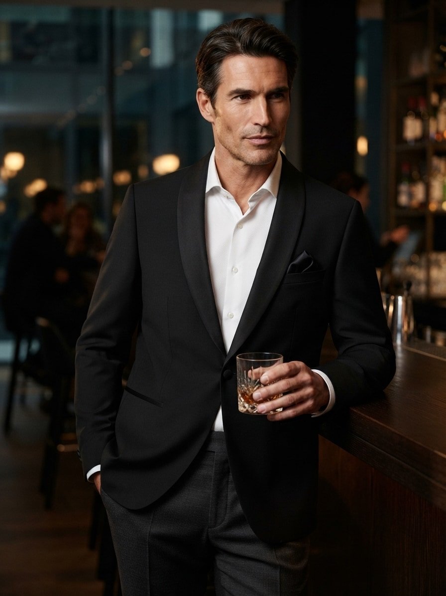 Smoking-Sakko Arti, Extra Slim Fit, Schurwoll-Stretch, schwarz
