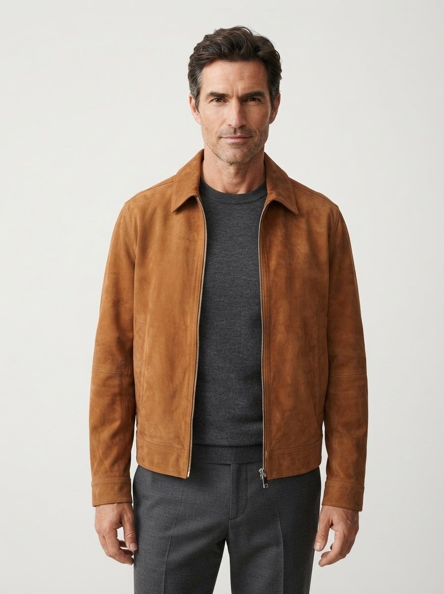 Lederjacke, Ziegenvelours, camel