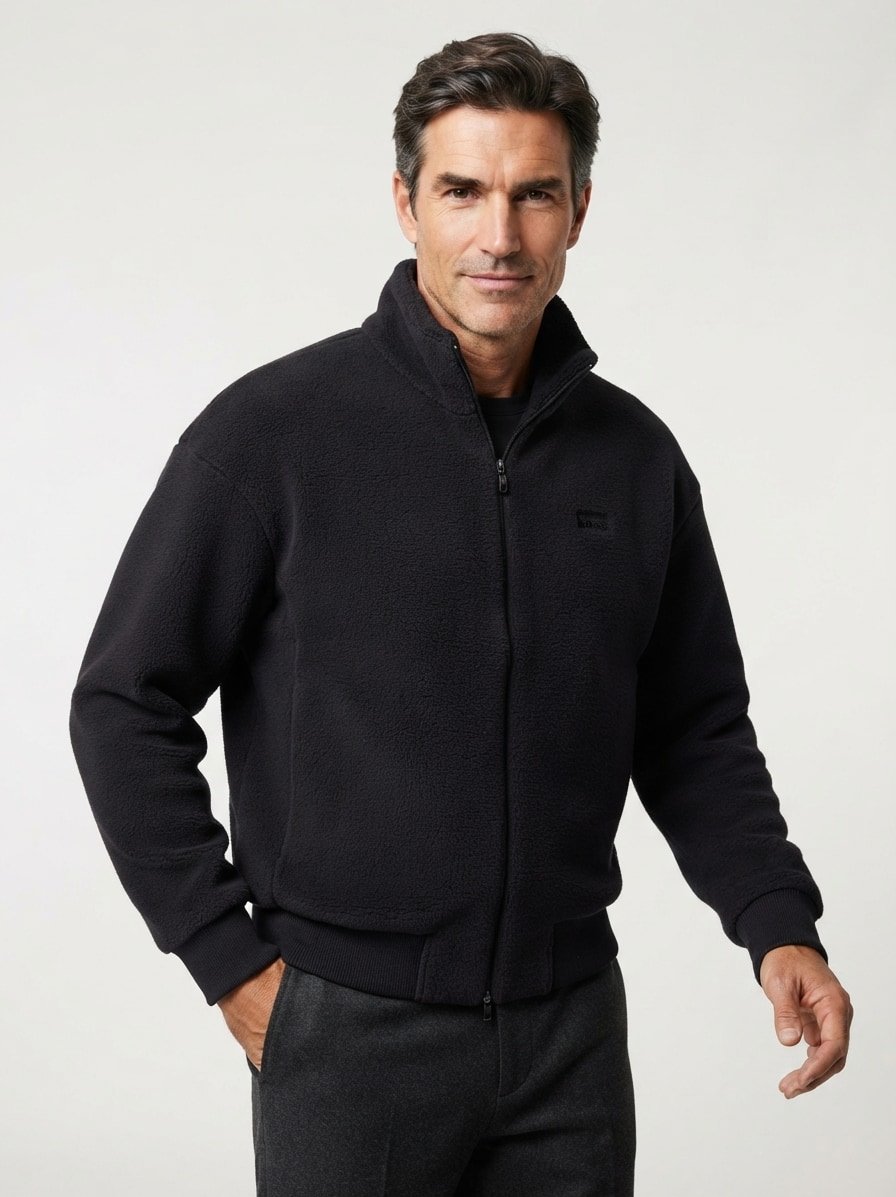 Sweatjacke, Teddy-Fleece, schwarz