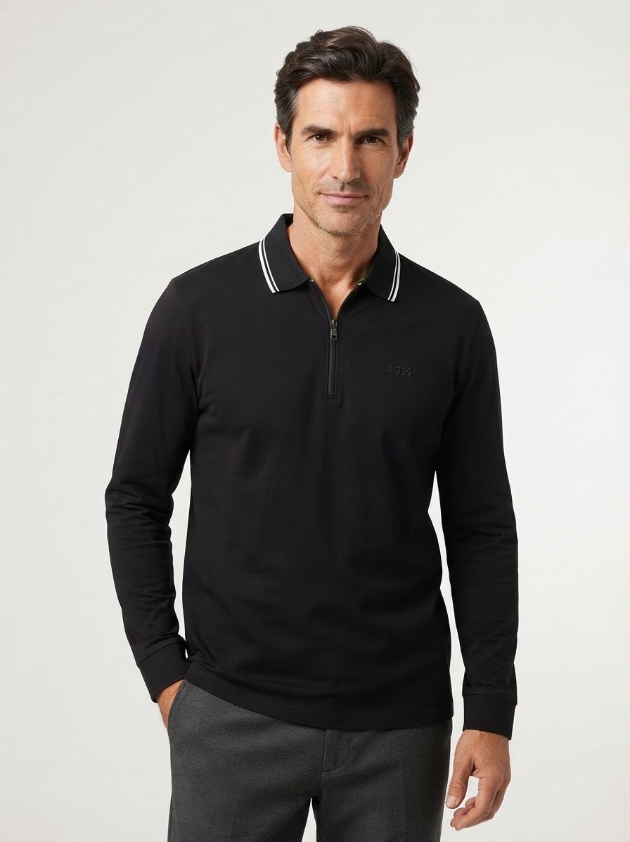 Polo-Shirt Plisy, Regular Fit, Baumwoll-Jersey, schwarz