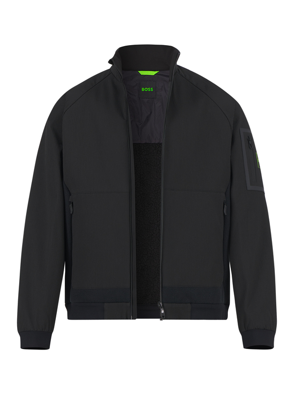 Daunenjacke, Cord-Fleece, schwarz