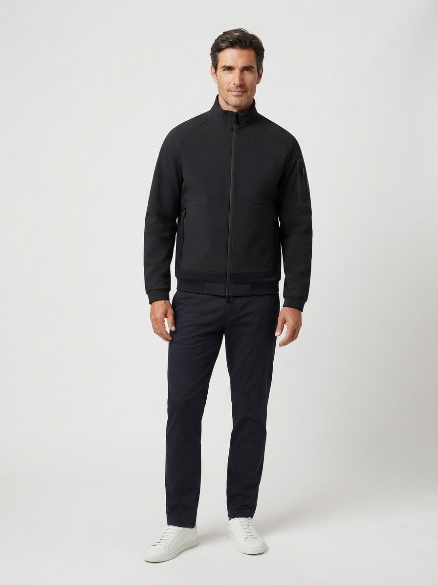 Daunenjacke, Cord-Fleece, schwarz