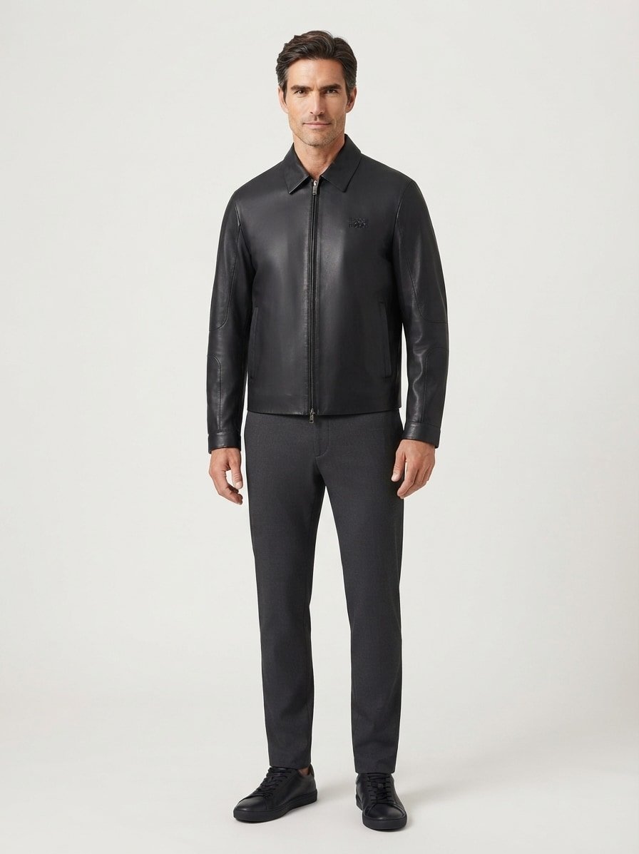 Lederjacke Icons, PORSCHE X BOSS, Lammnappa, schwarz wattiert