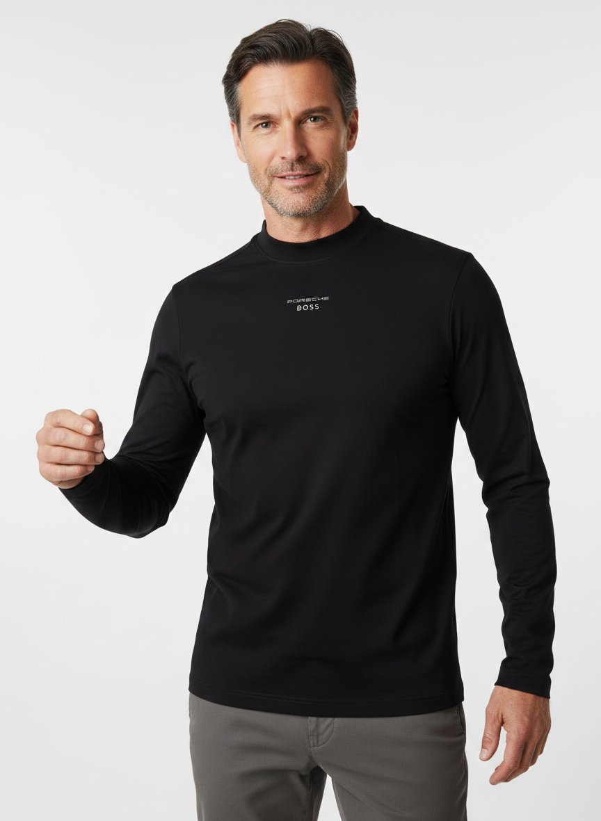 Longsleeve, PORSCHE X BOSS, Baumwolle-Lyocell, schwarz