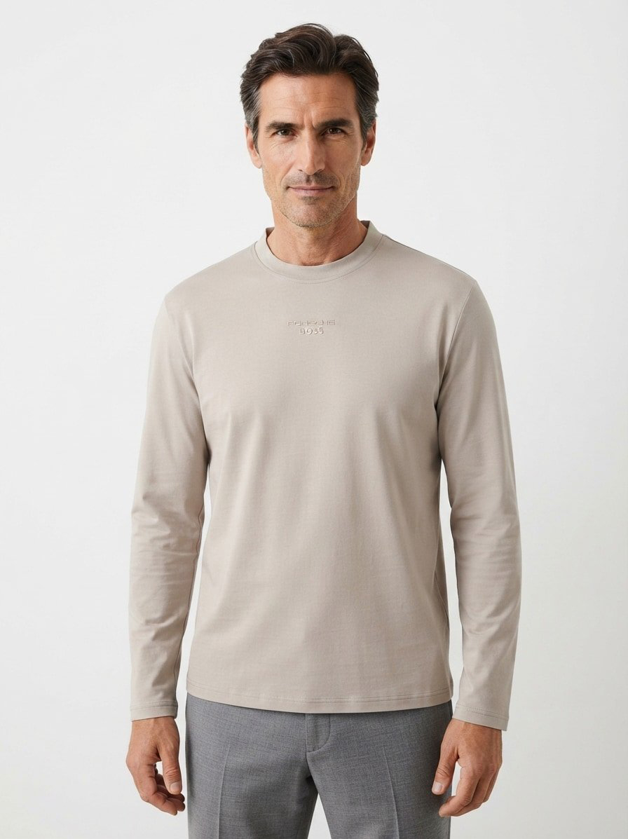 Longsleeve, PORSCHE X BOSS, Baumwolle-Lyocell, beige