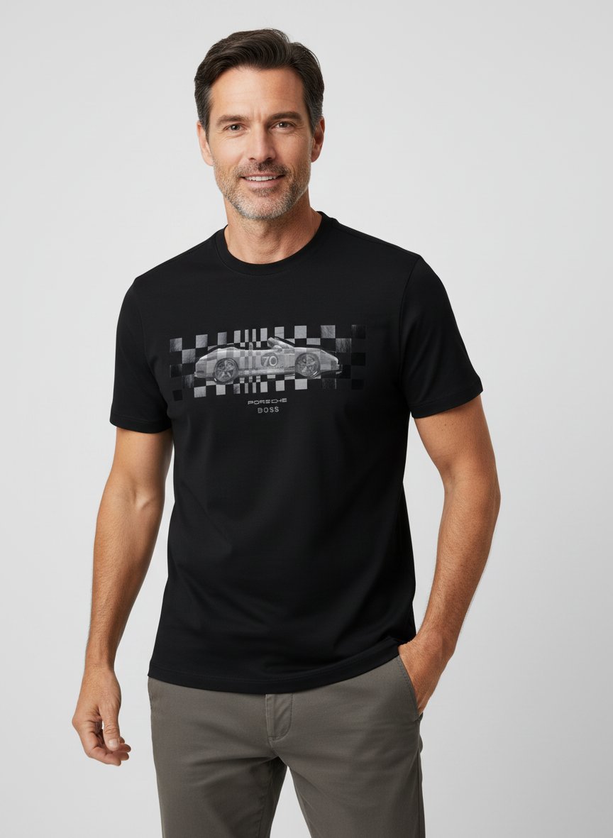 T-Shirt, PORSCHE X BOSS, Baumwolle-Lyocell, schwarz