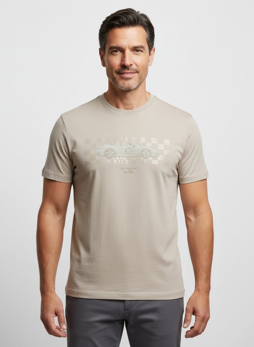 T-Shirt, PORSCHE X BOSS, Baumwolle-Lyocell, beige