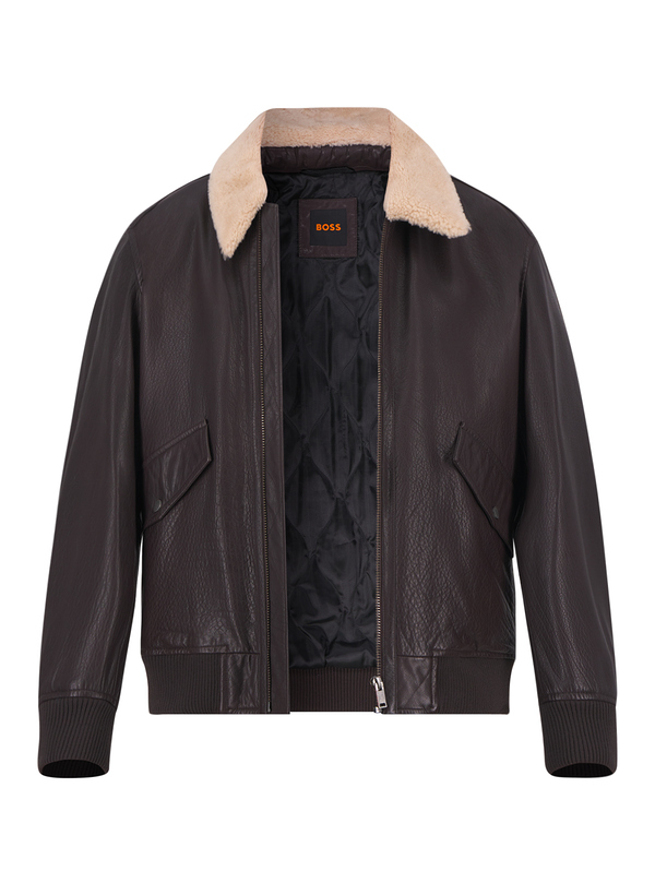 Lederjacke, Rindleder Echtfellkragen, dunkelbraun