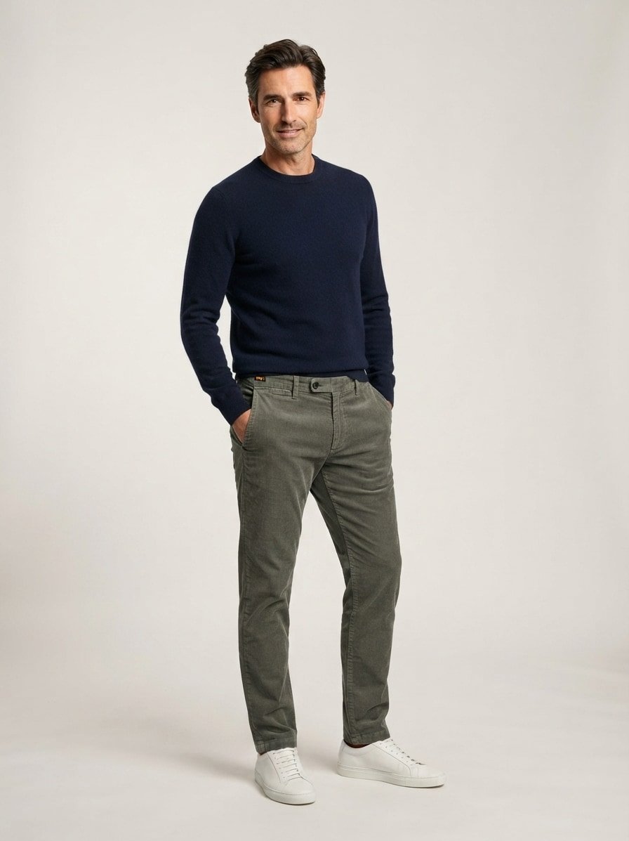 Chino, Tapered Fit, Cord, dunkelgrün
