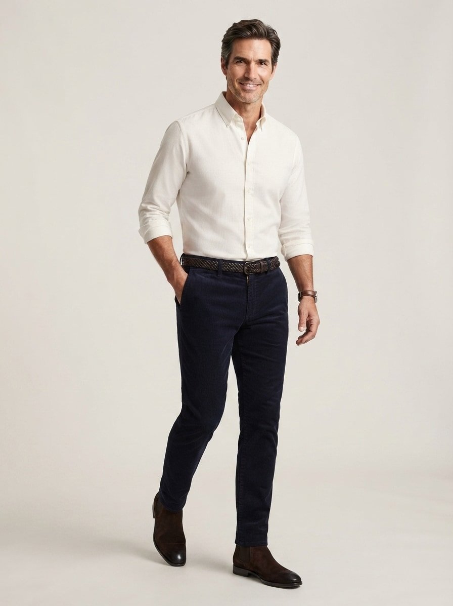 Chino, Tapered Fit, Cord, dunkelblau