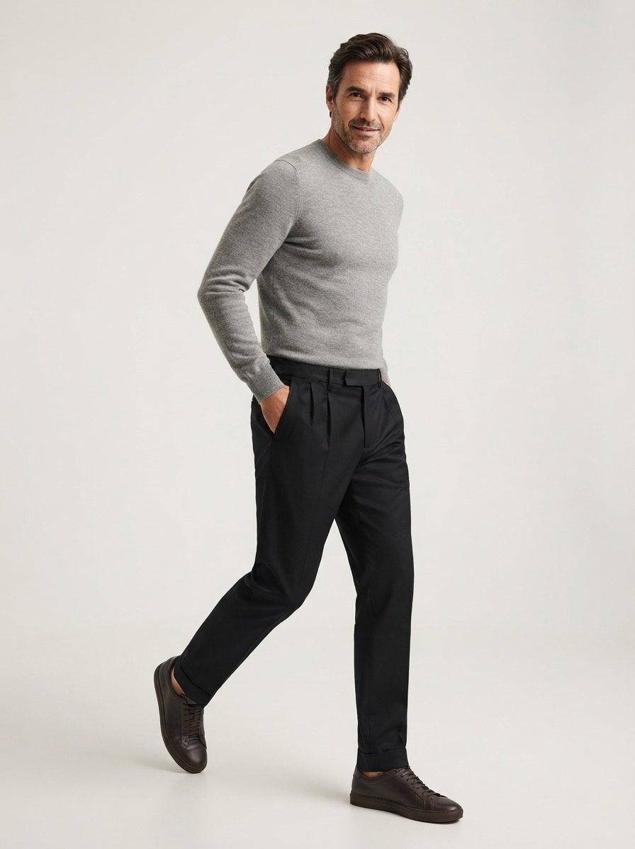 Bundfaltenhose, Straight Fit, Baumwoll-Stretch, schwarz