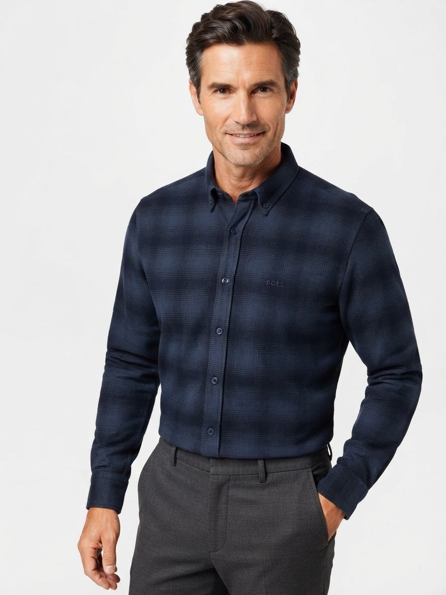 Hemd Rickert, Regular, Flanell, Button-Down, dunkelblau kariert