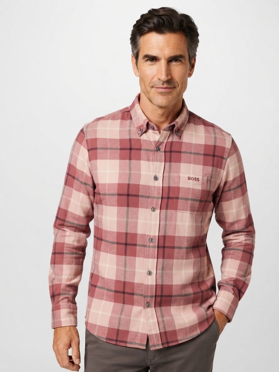 Hemd Rickert, Regular, Flanell, Button-Down, rosenholz kariert