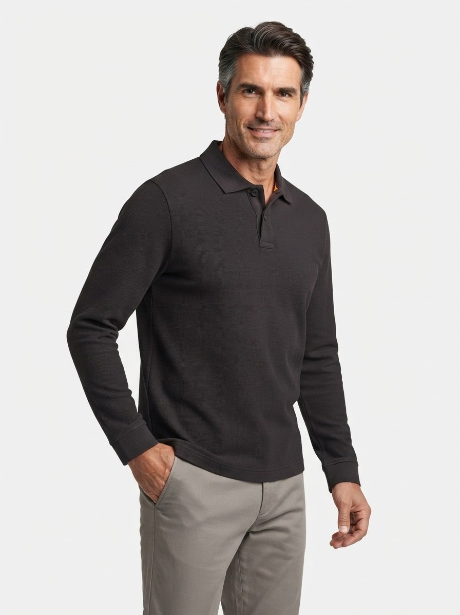 Polo-Shirt Petempestolong, Baumwolle, schwarz strukturiert