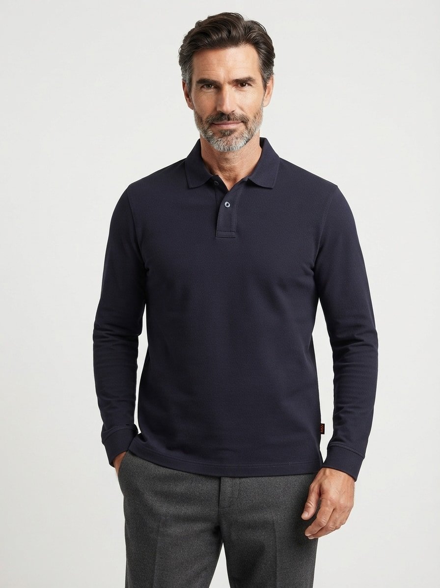 Polo-Shirt Petempestolong, Baumwolle, dunkelblau strukturiert
