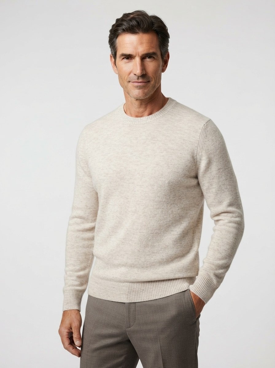 Pullover, Schurwolle, grau-beige meliert