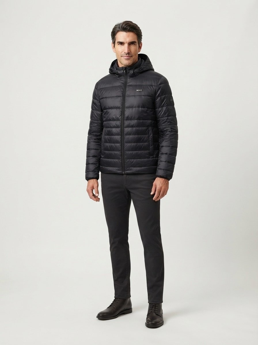 Daunenjacke, Mikrofaser, schwarz
