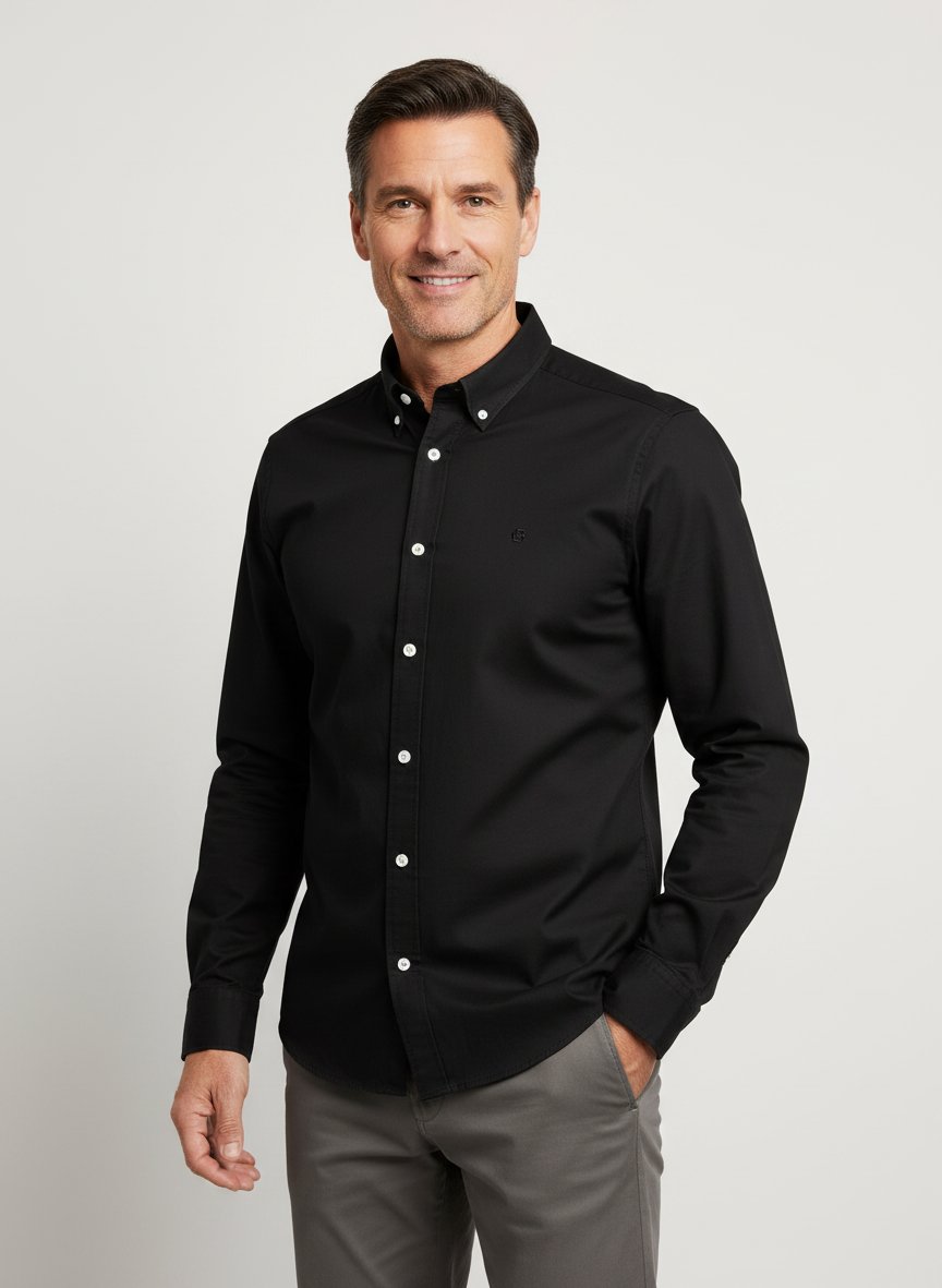 Hemd Liam, Regular, Oxford, Button-Down, schwarz