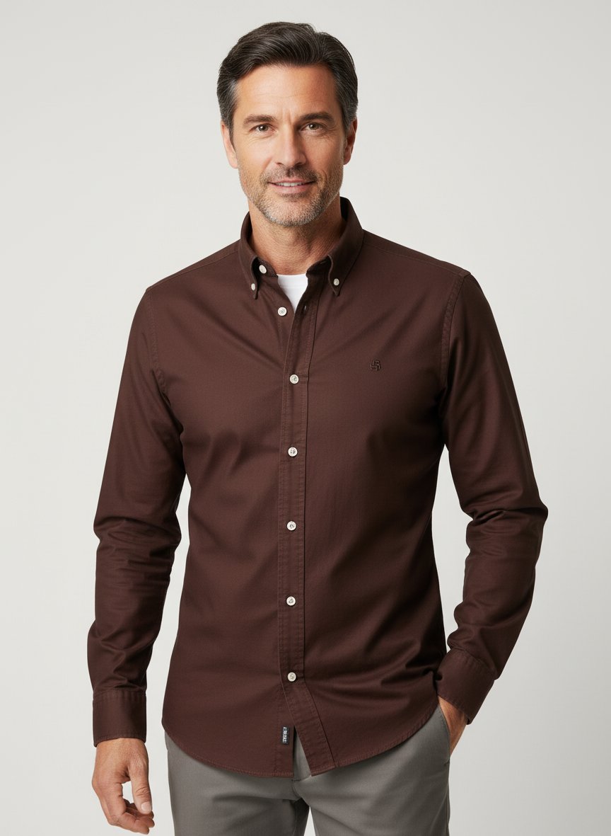 Hemd Liam, Regular, Oxford, Button-Down, dunkellbraun