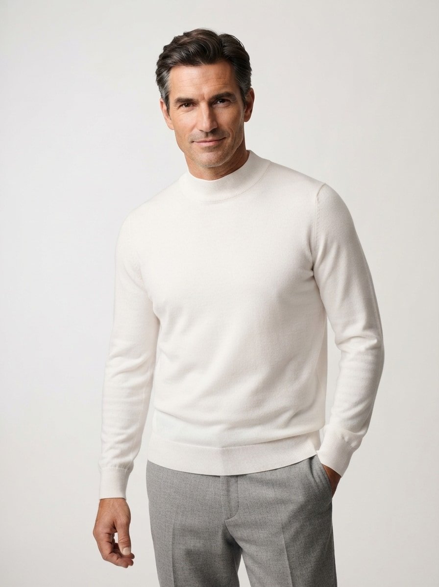 Stehkragen Pullover Bjarno, Merinowolle extrafein, ecru