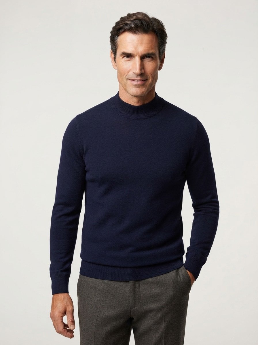 Stehkragen Pullover Bjarno, Merinowolle extrafein, dunkelblau