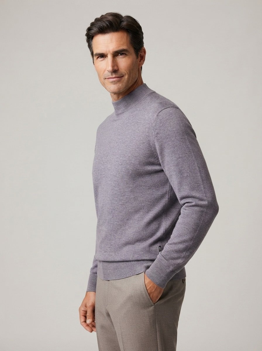 Stehkragen Pullover Bjarno, Merinowolle extrafein, grau meliert