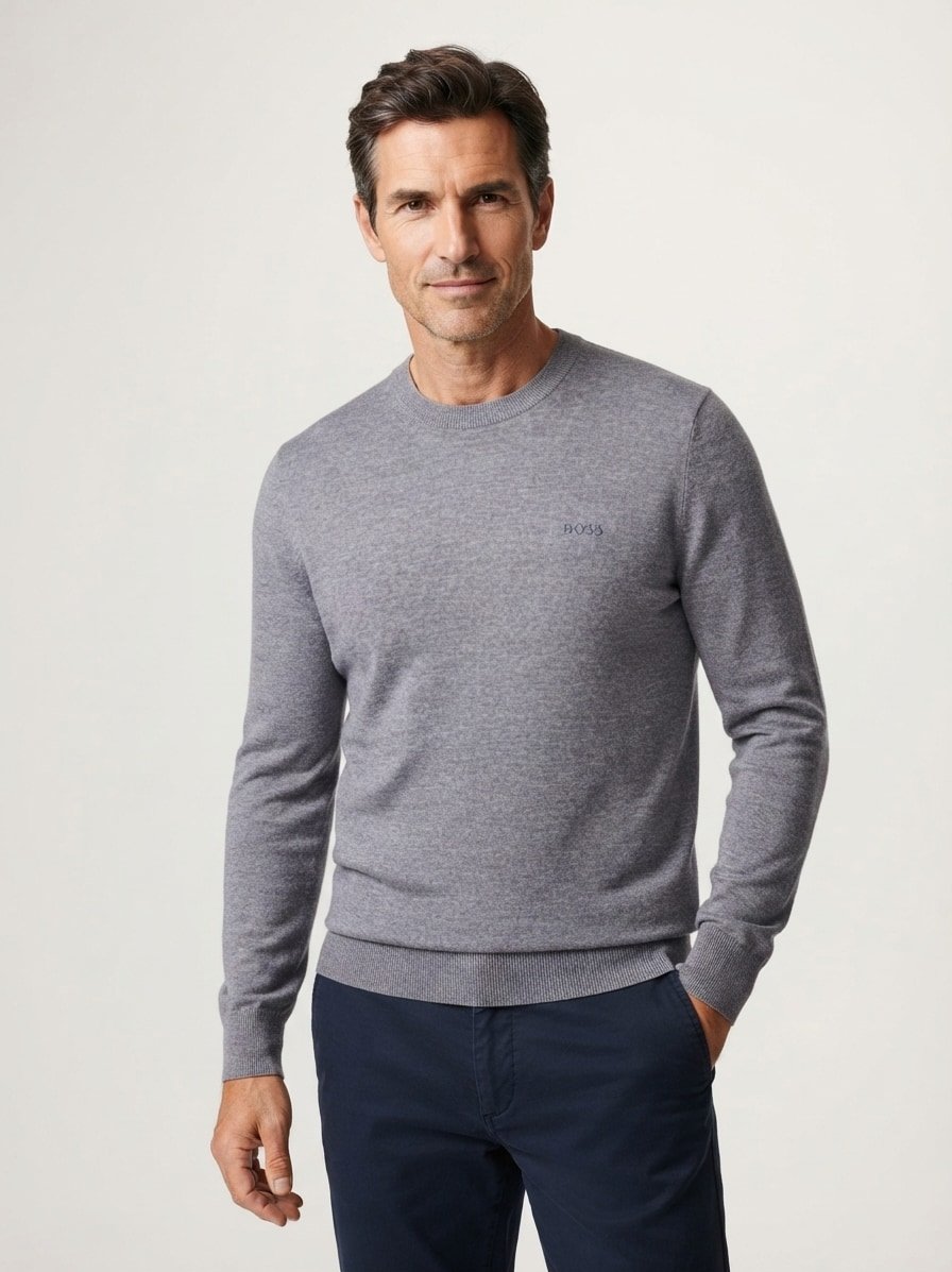 Pullover Leno, Merinowolle extrafein, grau meliert