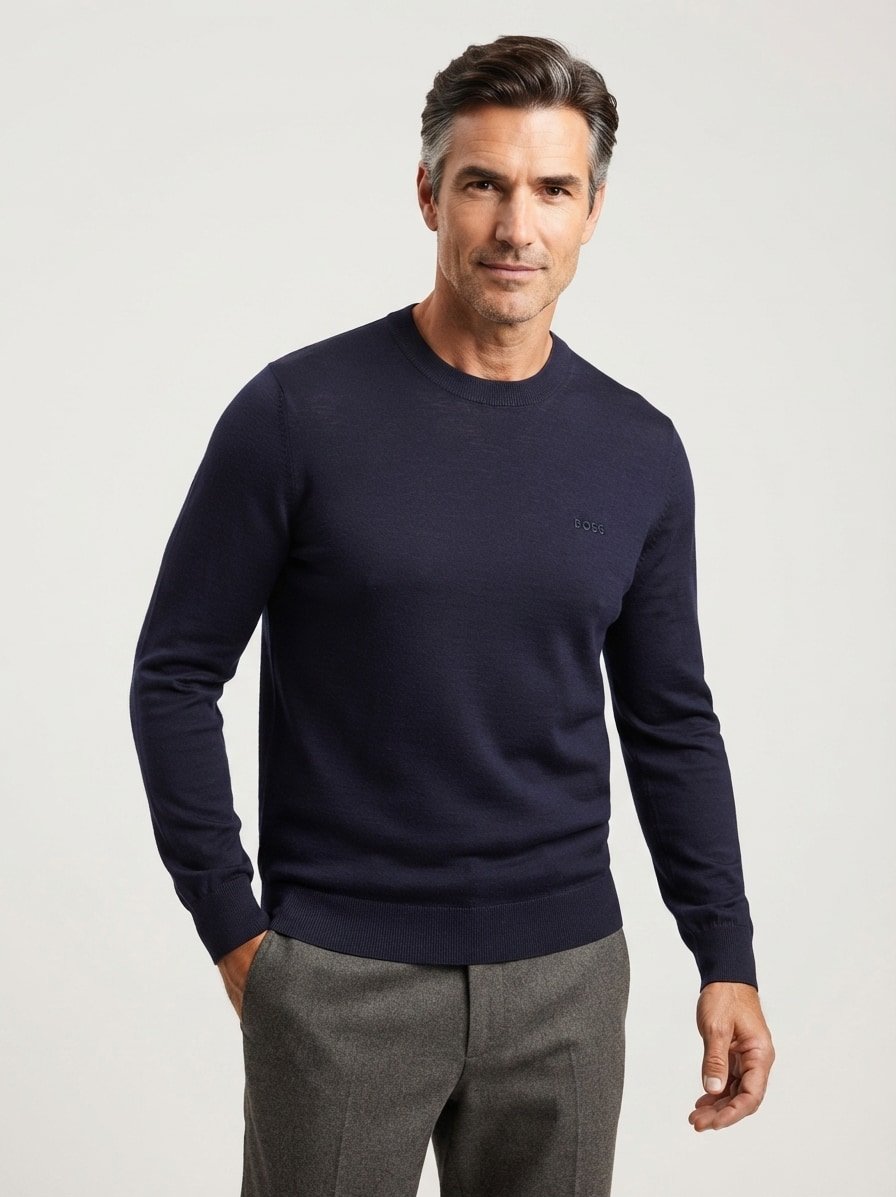 Pullover Leno, Merinowolle extrafein, dunkelblau