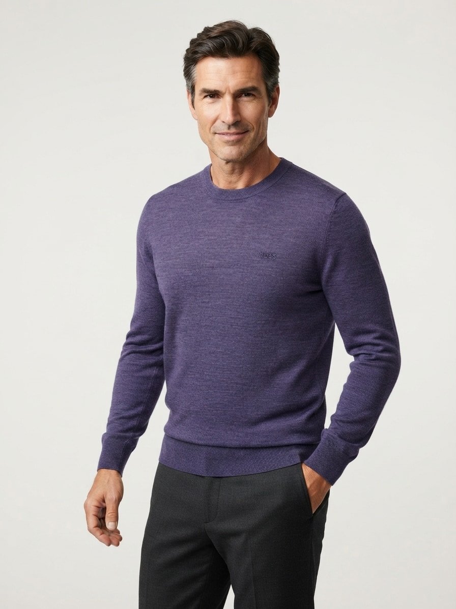 Pullover Leno, Merinowolle extrafein, blau meliert