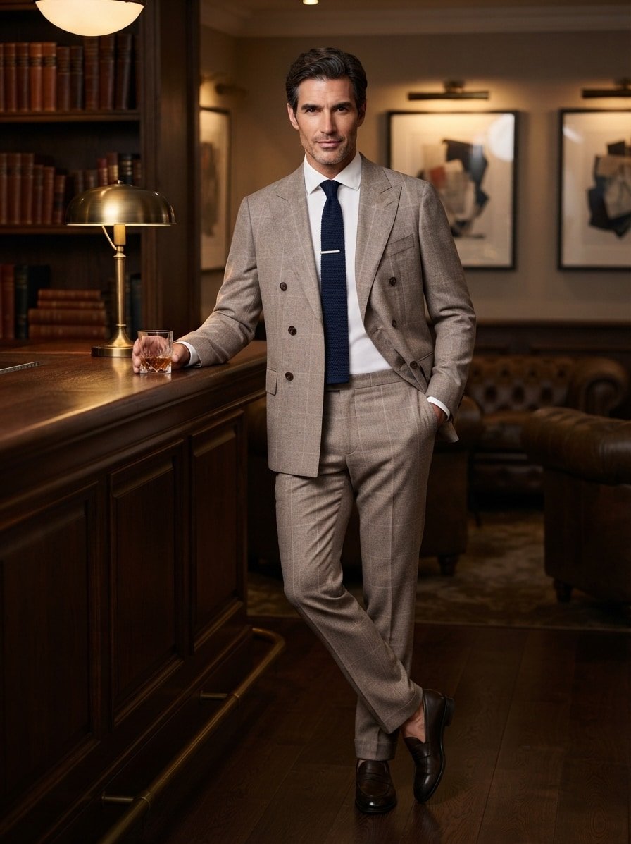 Zweireiher-Anzug Huge, Slim Fit, Schurwolle, braun glencheck