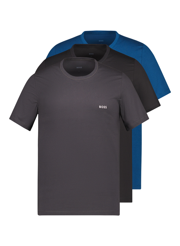 T-Shirts, Baumwolle, grau-schwarz-blau