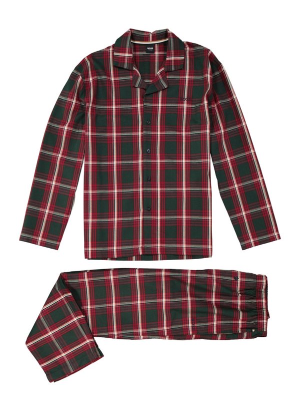 BOSS Black Herren Pyjama grün Baumwolle & Mix kariert