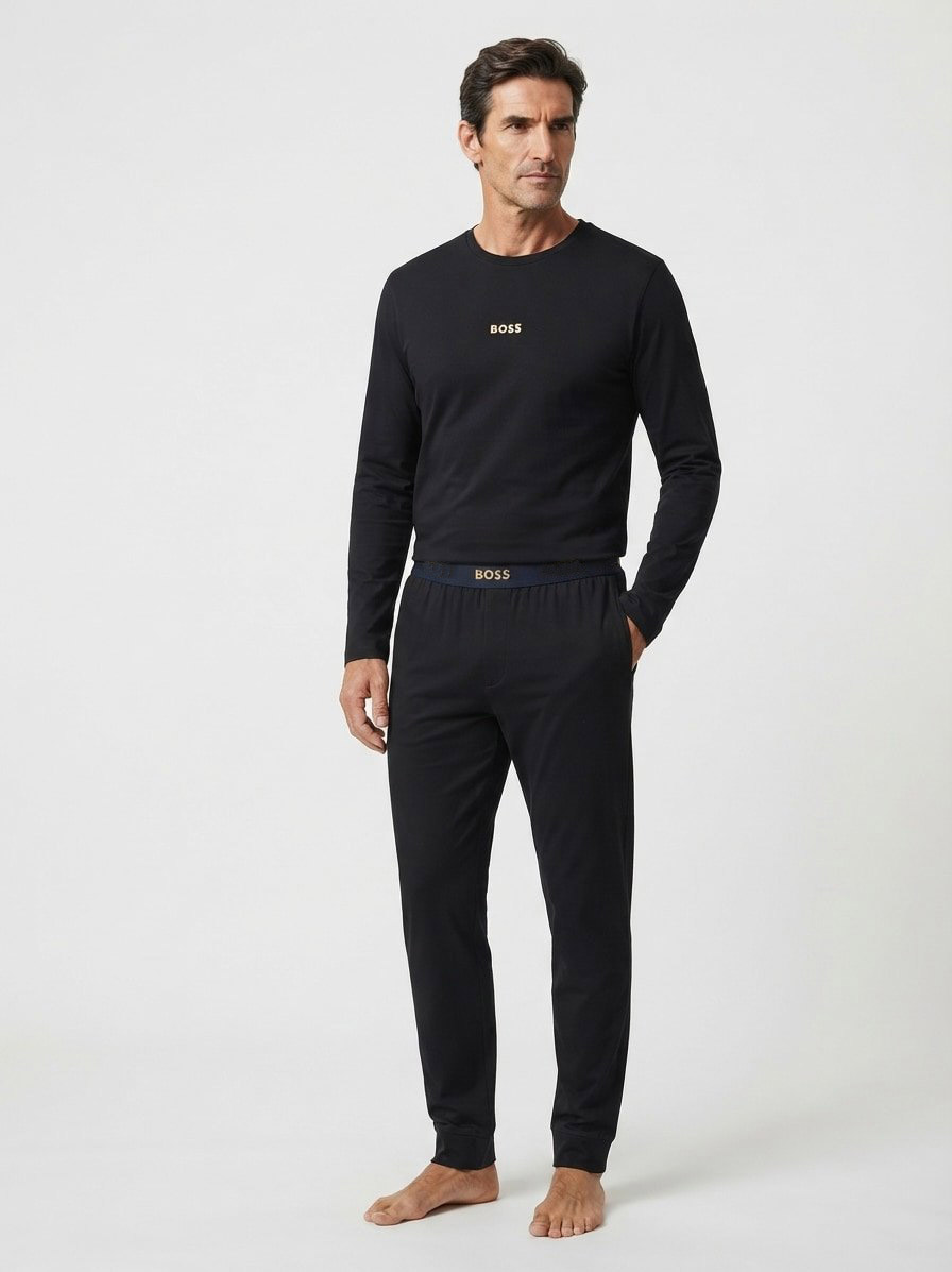 Set, Pyjama, Baumwoll-Jersey, schwarz