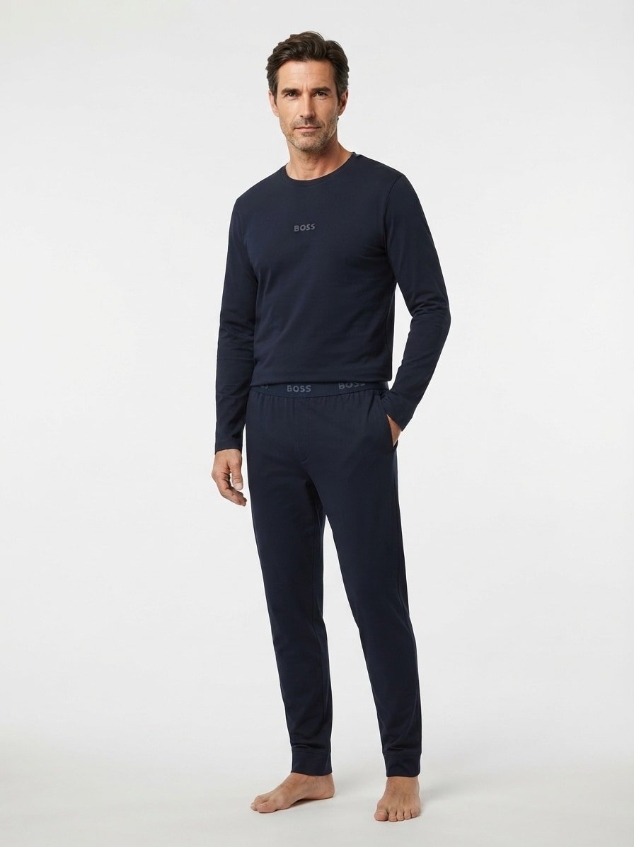 Set, Pyjama, Baumwoll-Jersey, dunkelblau