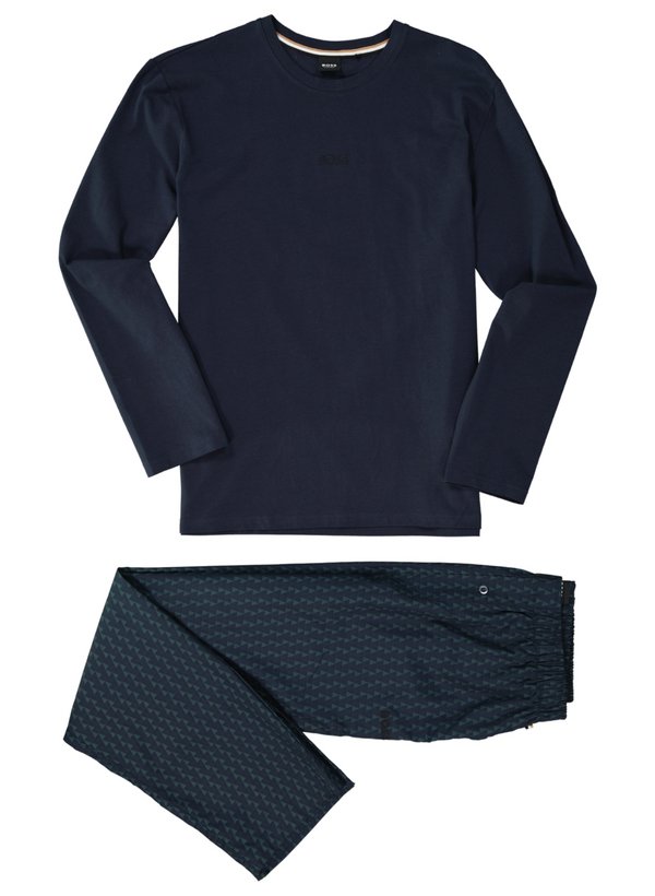 Pyjama, Baumwoll-Stretch, dunkelblau-dunkelgrün gemustert