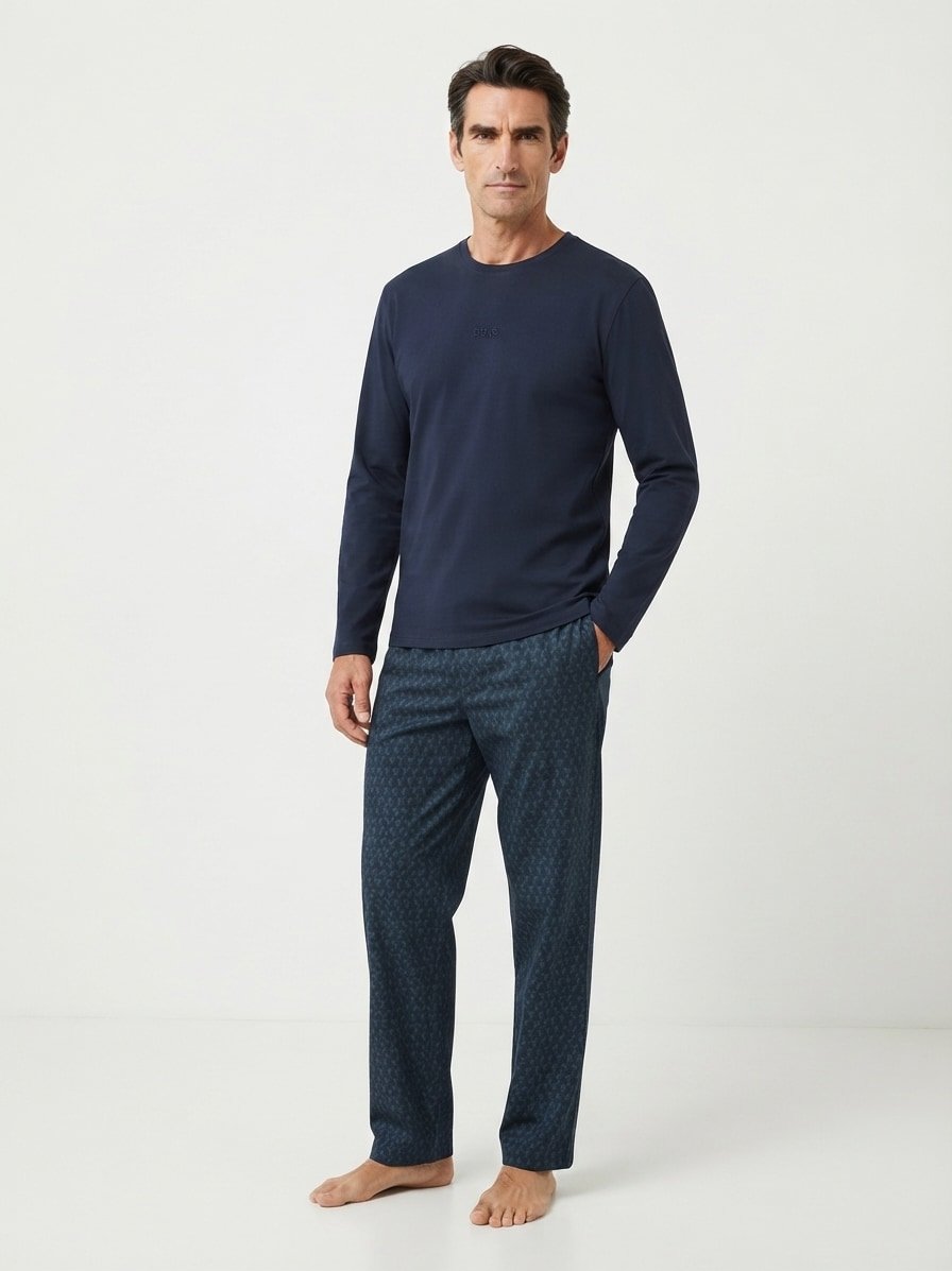 Pyjama, Baumwoll-Stretch, dunkelblau-dunkelgrün gemustert