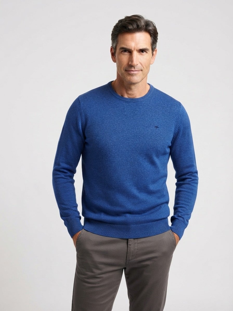 Pullover, Baumwolle, blau meliert