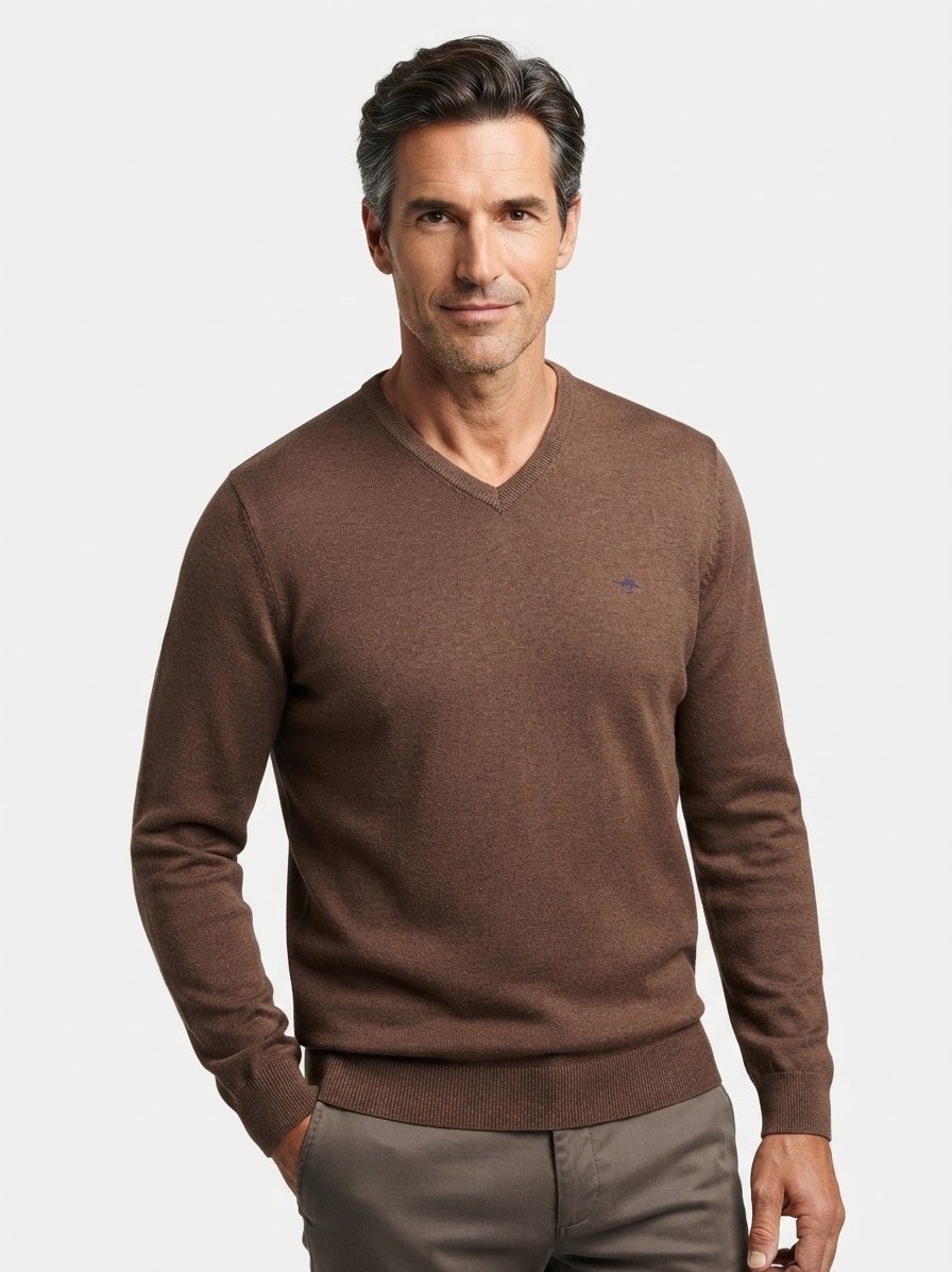 Pullover, Baumwolle, braun meliert