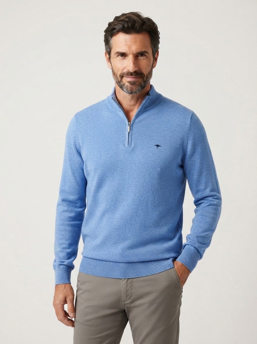 Pullover, Baumwolle, blau meliert