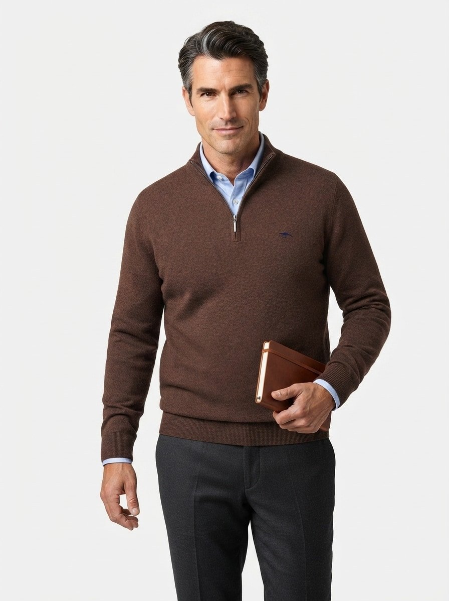 Pullover, Baumwolle, dunkelbraun meliert