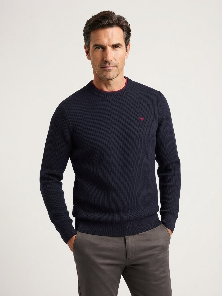 Pullover, Baumwolle, navy strukturiert